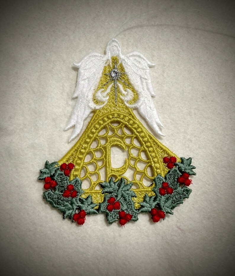 Angel, Christmas Ornament With Holly, Letters, Alphabet, Personalized