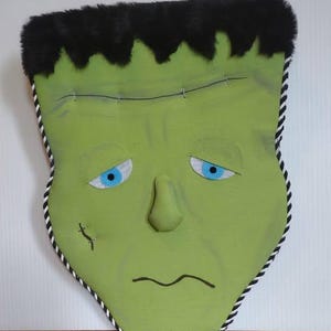 Frankenstein Kranz Aufsatz Türschild, Monster Halloween Dekor, Herbst Aufsatz für Türkranz, Wandbehang, Halloween Akzent