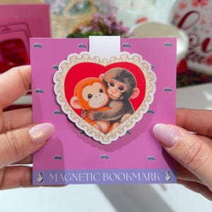 Punch Monkey Heart Hug Magnetic Bookmark, Matte Finish Page Marker