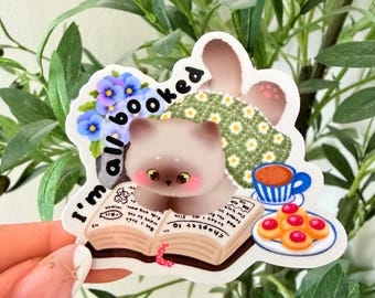 Book Lover Sticker: Cozy Reading Cat Vinyl Decal,Waterproof
