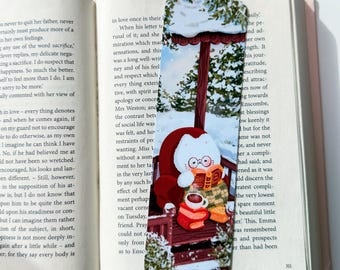 Winter Cat Reading Bookmark – Book Lover Christmas Gift
