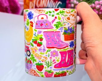 Floral Garden Coffee Mug | Whimsical Spring Boots Ceramic Mug