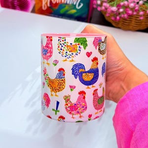 Chicken Mug with Colorful Farm Illustration, Ceramic Coffee Mug for Cottagecore Lovers image 2