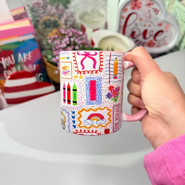 Be Kind Teacher Mug, Colorful Classroom Coffee Cup for Educators