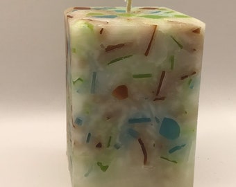 Spearmint & Basil scented square pillar candle