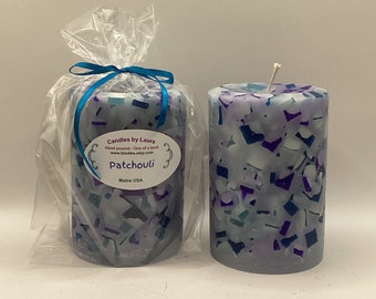 Patchouli scented pillar candle
