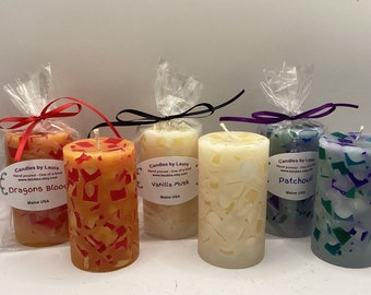 Choice 2x3 small scented pillar candles, cranberry, blueberry, lavender, vanilla, patchouli and more