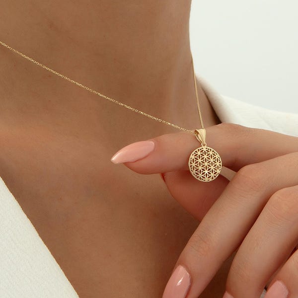Collar Árbol de la Vida de Oro Macizo de 14k: Colgante Medallón Espiritual