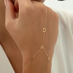 14K Massiv Gold Hand Ketten Armband: Zierliche Minimalist Shahmaran Personalisieren