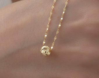 14K Gold Ball Beaded Pendant Necklace: Dainty Minimal Bright Chain