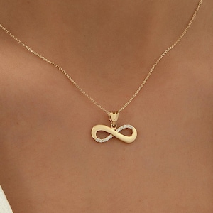 14k Solid Gold Unendlichkeit Anhänger Halskette: Zierliche handgefertigte Eternity Charm