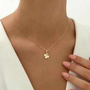 14K Solid Gold Clover Necklace: Four Leaf Flower Pendant