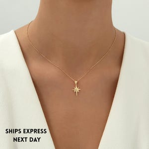 14k Solid Gold North Star Pendant Necklace: Celestial Jewelry Gift