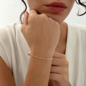 14K Solid Gold Beaded Station Bracelet - Minimalist Fine Jewelry