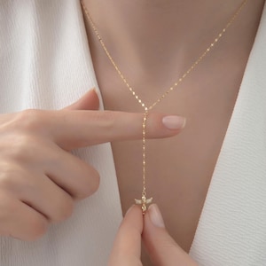 14K Gold Cherub Y Necklace: Angel Baby Lariat Pendant