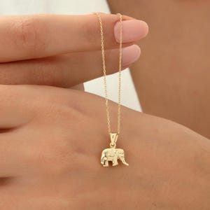 14K Gold Elephant Pendant Necklace, Elephant Gifts, Animal Necklace, Baby Elephant Pendant, Good Luck Charm, Layering Gold Necklace