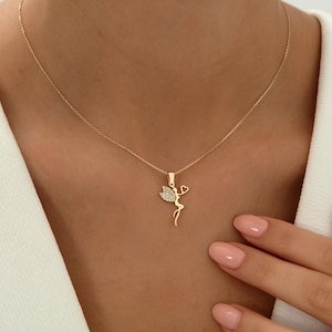 14K Solid Gold Angel Necklace, Guardian Angel, Good Lucky and Protection Charm, Dainty Necklace, Gift For Her Special, Unique Design Jewelry