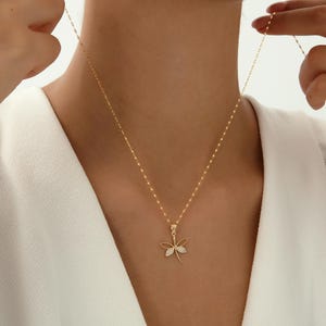14k Gold Dragonfly Necklace, Minimalist Dragonfly Charm ,Handmade Gold Necklace, Nature Lover Gift Jewelry, Christmas Gift, Animal Necklace