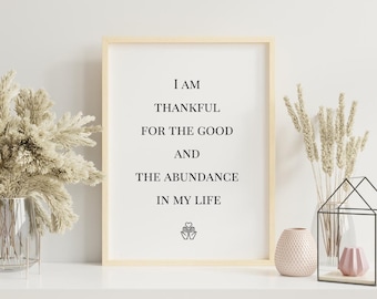 Dankbarkeits-Poster Englisch – Wandbild Affirmation – Minimalistische Poster Kunst – Geschenk für Achtsamkeit, Selbstliebe+positive Gedanken