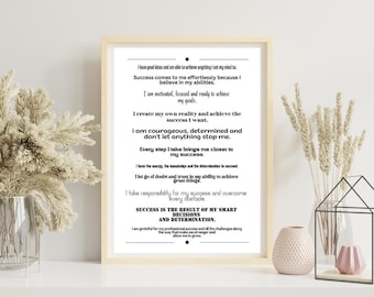 Motivationsposter mit englischen Affirmationen für Erfolg & Selbstvertrauen – Inspirierende Wanddeko für Büro und Zuhause Premium Poster
