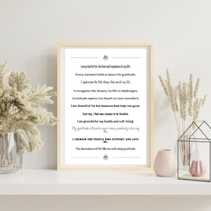 Dankbarkeit Poster mit Affirmation Englisch – Positive Sprüche Wanddeko modern – Geschenkidee Achtsamkeit Premium Matte Paper, PosterSpruch