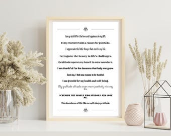 Dankbarkeit Poster mit Affirmation Englisch – Positive Sprüche Wanddeko modern – Geschenkidee Achtsamkeit Premium Matte Paper, PosterSpruch