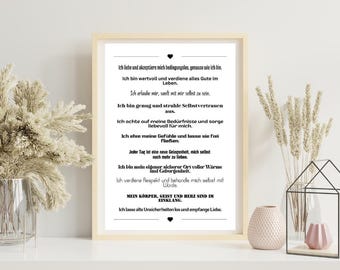 Selbstliebe Poster Affirmation – Wanddeko modern Geschenk Achtsamkeit Motivation Büro Wohnzimmer, Poster Spruch, inspirierende Sprüche
