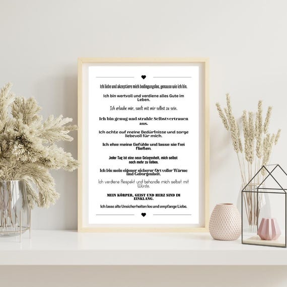 Selbstliebe Poster Affirmation – Wanddeko modern Geschenk Achtsamkeit Motivation Büro Wohnzimmer, Poster Spruch, inspirierende Sprüche
