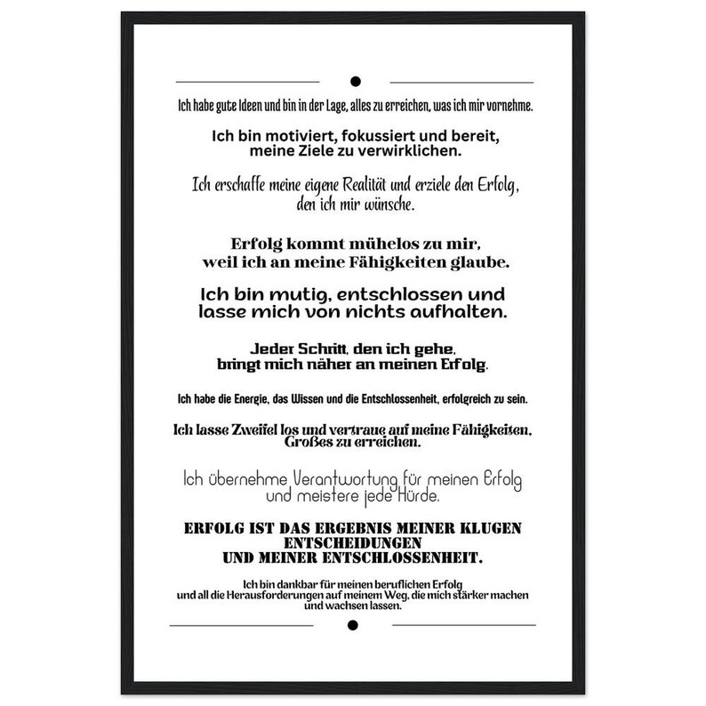 Motivationsposter Affirmationen Erfolg Selbstvertrauen Holzrahmen Wandbild Büro Coaching Geschenk Inspiration Premium Mattes Papier Bild 5