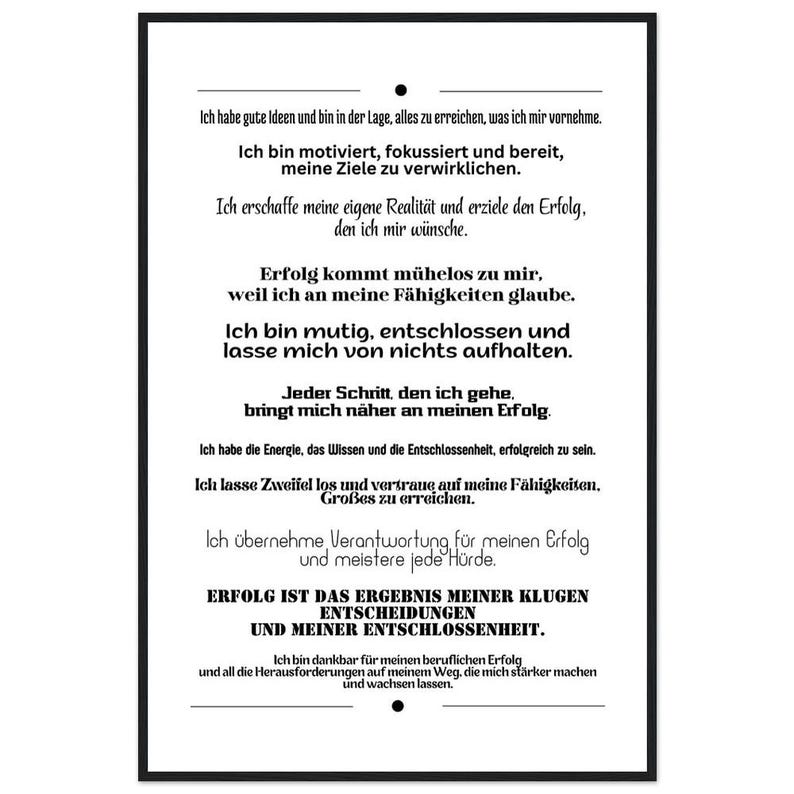 Motivationsposter Affirmationen Erfolg Selbstvertrauen Holzrahmen Wandbild Büro Coaching Geschenk Inspiration Premium Mattes Papier Bild 3