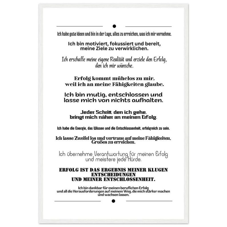 Motivationsposter Affirmationen Erfolg Selbstvertrauen Holzrahmen Wandbild Büro Coaching Geschenk Inspiration Premium Mattes Papier Bild 7