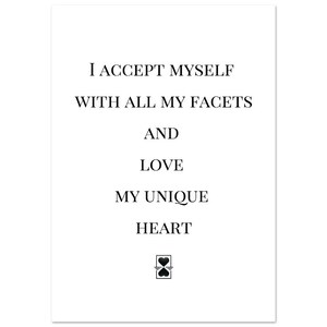 Zelfliefde poster met hart, affirmatie muurfoto mindfulness, cadeau vriendin, positieve spreuken decoratie, premium papier poster, poster spreuk A4 21x29.7 cm / 8x12″