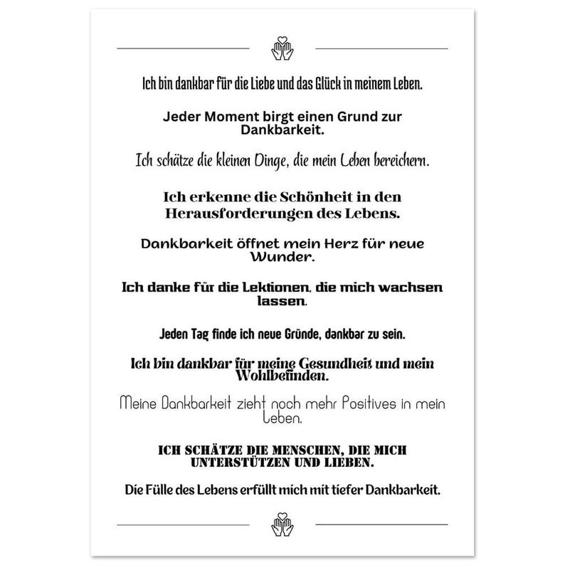 Dankbarkeits-Poster Affirmationen – Wanddeko Achtsamkeit Geschenk Motivation Büro Wohnzimmer, Poster mit Spruch, inspirierende Sprüche 70x100 cm / 28x40″