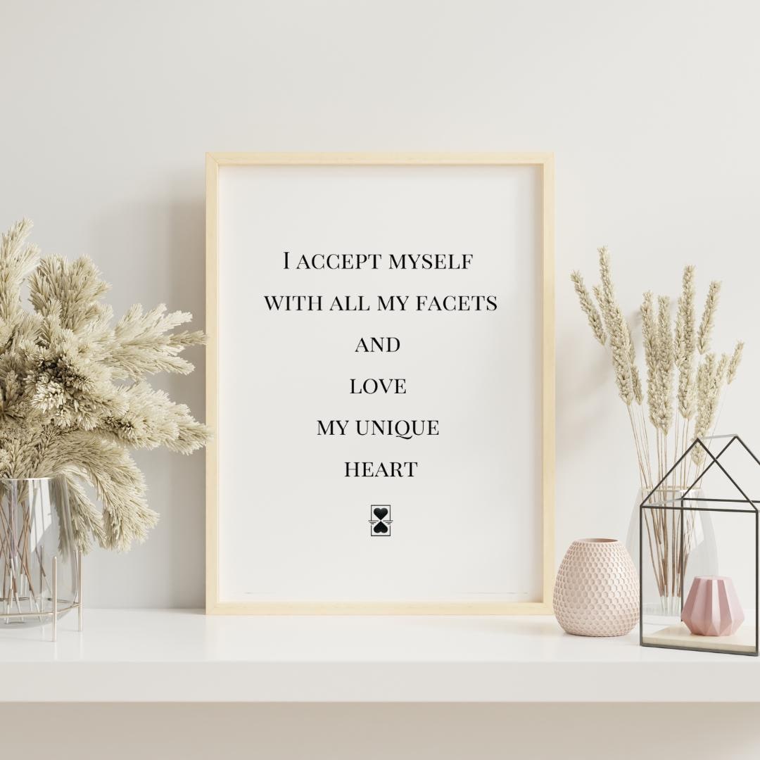 Selbstliebe Poster mit Herz, Affirmation Wandbild Achtsamkeit, Geschenk Freundin, Positive Sprüche Deko, Premium Papier Poster, PosterSpruch