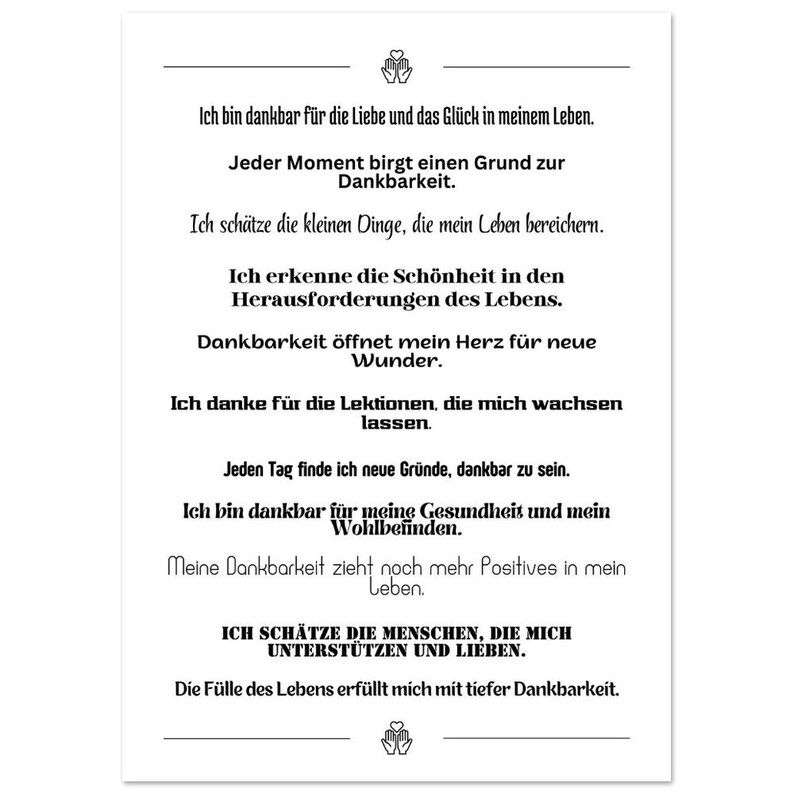 Dankbarkeits-Poster Affirmationen – Wanddeko Achtsamkeit Geschenk Motivation Büro Wohnzimmer, Poster mit Spruch, inspirierende Sprüche 50x70 cm / 20x28″
