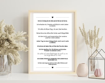 Inspirierendes Wandbild Affirmationen – Motivationsposter Achtsamkeit Selbstliebe Geschenk, Poster Spruch, Poster Sprüche, Wanddeko Büro