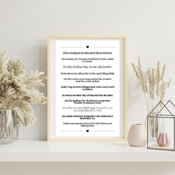 Inspirierendes Wandbild Affirmationen – Motivationsposter Achtsamkeit Selbstliebe Geschenk, Poster Spruch, Poster Sprüche, Wanddeko Büro