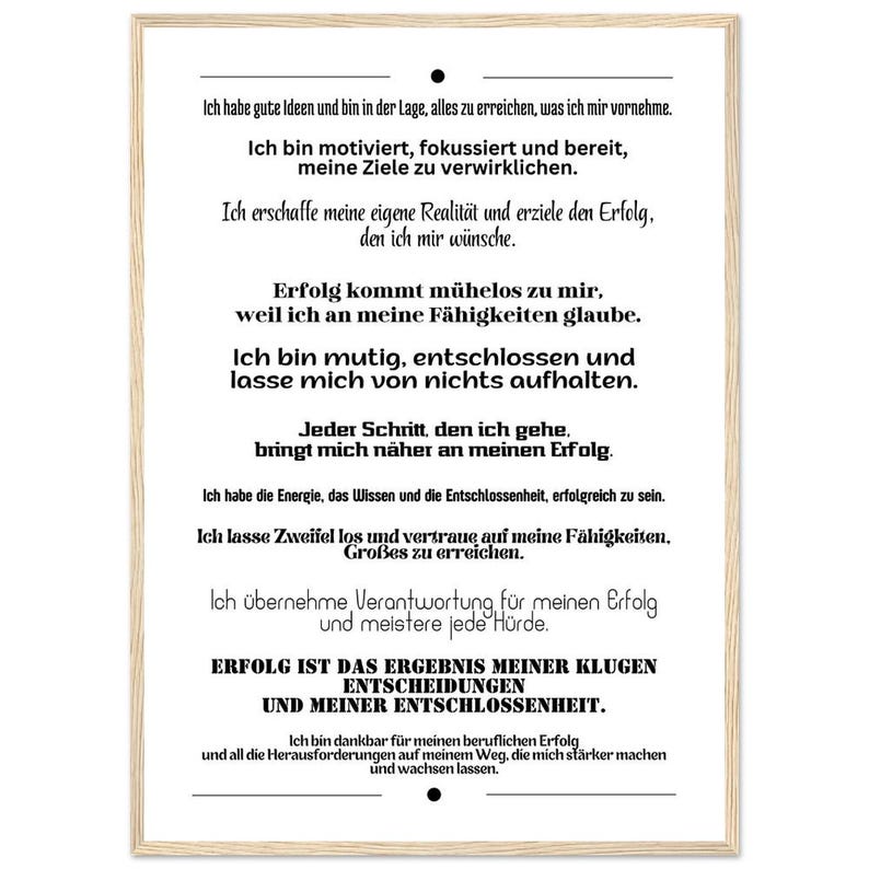 Motivationsposter Affirmationen Erfolg Selbstvertrauen Holzrahmen Wandbild Büro Coaching Geschenk Inspiration Premium Mattes Papier Bild 4