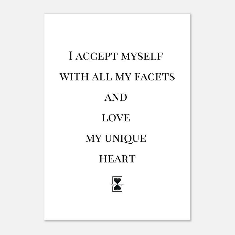 Zelfliefde poster met hart, affirmatie muurfoto mindfulness, cadeau vriendin, positieve spreuken decoratie, premium papier poster, poster spreuk afbeelding 9