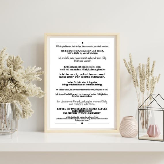 Motivationsposter Affirmationen für Erfolg Selbstvertrauen Wandbild Inspiration Homeoffice Coaching Geschenk Premium Mattes Papier
