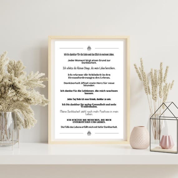 Dankbarkeits-Poster Affirmationen – Wanddeko Achtsamkeit Geschenk Motivation Büro Wohnzimmer, Poster mit Spruch, inspirierende Sprüche