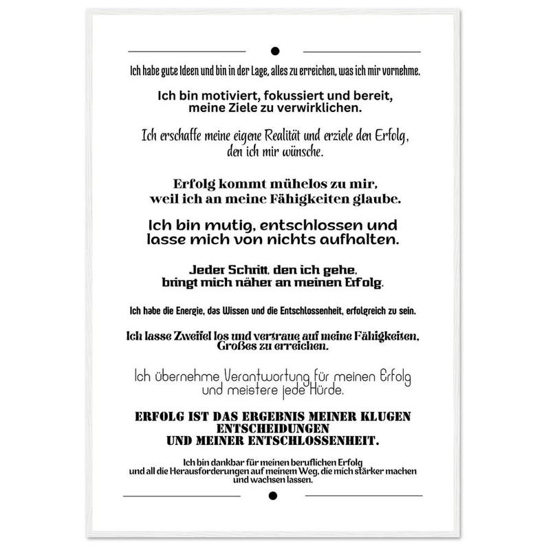 Motivationsposter Affirmationen Erfolg Selbstvertrauen Holzrahmen Wandbild Büro Coaching Geschenk Inspiration Premium Mattes Papier Bild 2