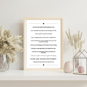 Manifesto affermazione amor proprio inglese – detto motivazionale decorazione murale moderna – regalo consapevolezza soggiorno carta premium, manifesto detto