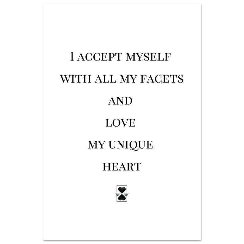 Zelfliefde poster met hart, affirmatie muurfoto mindfulness, cadeau vriendin, positieve spreuken decoratie, premium papier poster, poster spreuk 30x45 cm / 12x18″