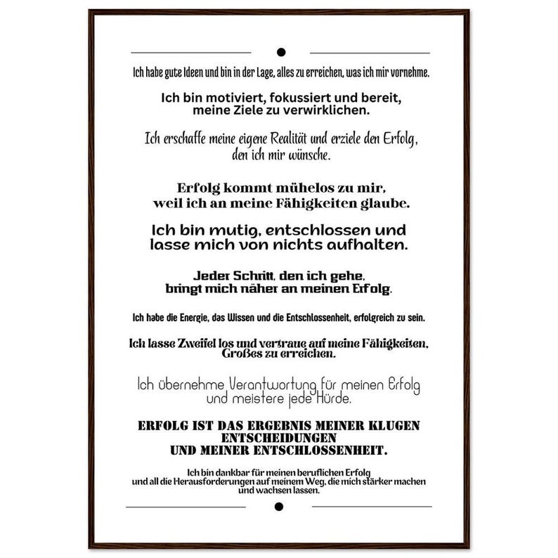 Motivationsposter Affirmationen Erfolg Selbstvertrauen Holzrahmen Wandbild Büro Coaching Geschenk Inspiration Premium Mattes Papier Bild 6