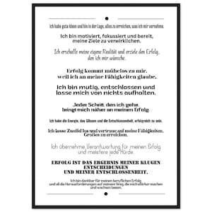 Poster motivazionale Affermazioni Successo Fiducia in se stessi Cornice in legno Arte murale Ufficio Coaching Regalo Ispirazione Carta opaca premium