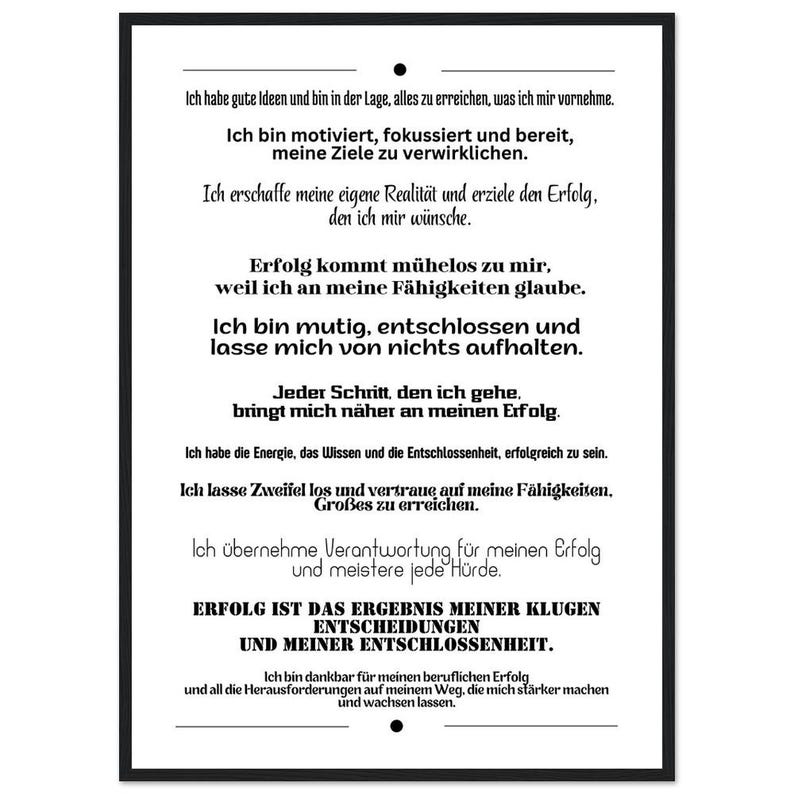 Motivationsposter Affirmationen Erfolg Selbstvertrauen Holzrahmen Wandbild Büro Coaching Geschenk Inspiration Premium Mattes Papier 50x70 cm / 20x28″