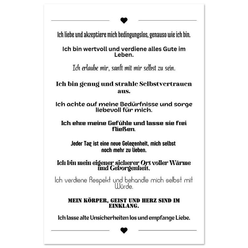 Selbstliebe Poster Affirmation – Wanddeko modern Geschenk Achtsamkeit Motivation Büro Wohnzimmer, Poster Spruch, inspirierende Sprüche 60x90 cm / 24x36″