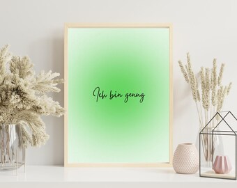 Green Aura Poster – “I am enough” – Affirmation, self-love, chakra, mindfulness, spirituality, wall decoration, gift, poster with saying