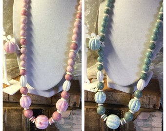 Utterly 1980’s Southwestern Styled Lucite Bead Demi Parures - Dusty Rose or Muted Green Pierced Earrings Necklace